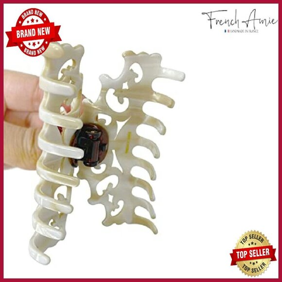 Medium Ivory Hair Claw Clip Handmade Celluloid Acetate No-Slip Grip